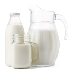 Glassware full of fresh milk isolated on white