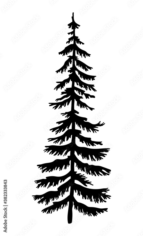 Poster black silhouette of fir-tree. christmas tree. simple tree icon. nature concept. black tree with need