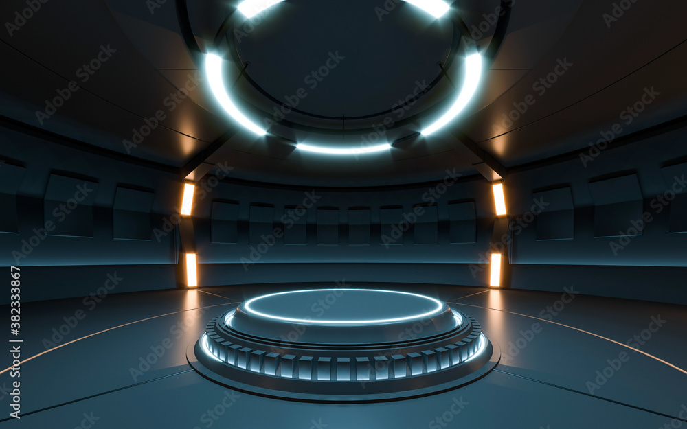 Wall mural futuristic sci fi empty stage neon. 3d rendering