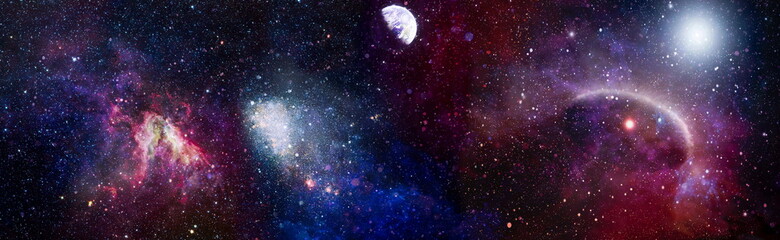 Billions of galaxies in the universe. Cosmic galaxy background with nebula, stardust and bright...