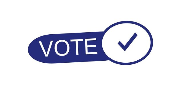Vote logo. US American presidential election 2020. Vote word with checkmark symbol inside. Political election campaign logo. Applicable as part of badge design.	
