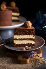 Slice of chocolate birthday cake