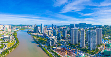 Aerial view of Macau, China and Zhuhai Hengqin Free Trade Zone