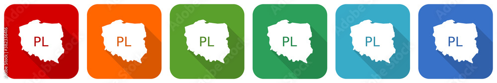 Aufkleber Map of Poland icon set, flat design vector illustration in 6 colors options for webdesign and mobile applications