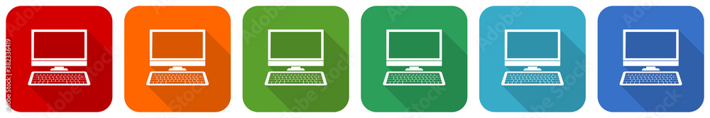 Leinwandbilder computer, desktop icon set, flat design vector illustration in 6 colors options for webdesign and mo