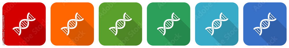 Aufkleber Dna, genetic molecule icon set, flat design vector illustration in 6 colors options for webdesign and mobile applications