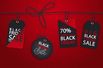 Black Friday realistic vector paper price tag. Sale price tag labels. © ku4erashka