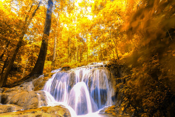 Landscape autumn waterfall.