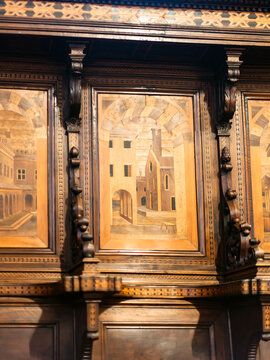VICENZA, ITALY - MARCH 28, 2017: chairs in Chiesa di Santa Corona in Vicenca. Construction of church was begun in 1261 as house a thorn from the crown of thorns forced on Jesus during his passion