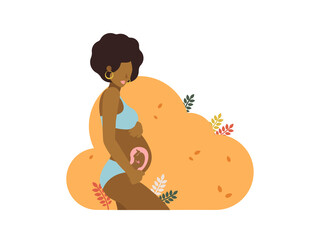Simple Vector illustration of a african woman expecting a baby, flat people. Happy mom. Pregnancy Pretty pregnant woman. 
Nice colorful palette. EPS 8