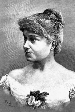 Infanta Eulalia of Spain, duchess of Galliera, wife of Antonio de Orleans, Duke of Galliera. 1864-1958. Antique illustration. 1886.