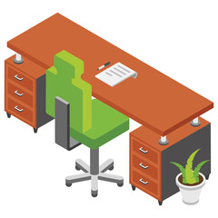 Fototapeta premium Office workplace, employer table flat icon 