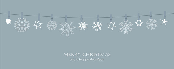 Naklejka na ściany i meble grey christmas card with hanging snowflakes vector illustration EPS10