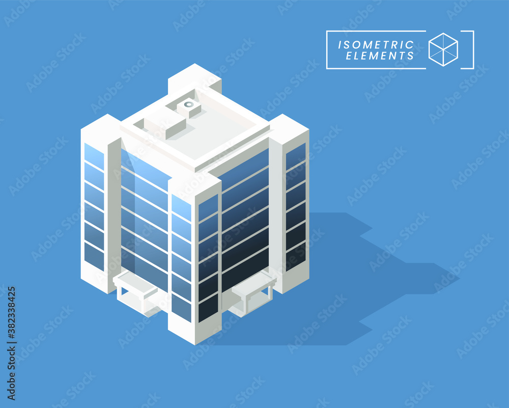 Aufkleber isometric high quality city building with shadows on background . isolated vector elements