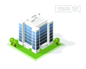 Isometric High Quality City Building with Shadows on Background . Isolated Vector Elements