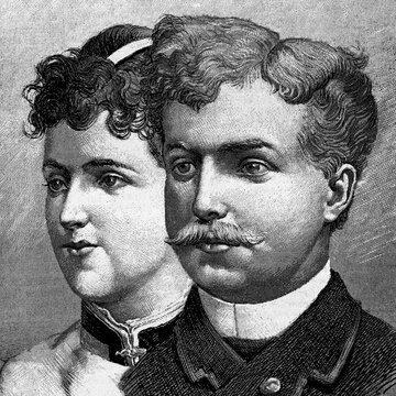 Amelie of Orleans, queen consort of Portugal (1865-1951) and Carlos I, King of Portugal (1863-1908). Antique illustration. 1886.