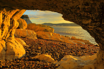 Sea cave near village of Beer in Devon