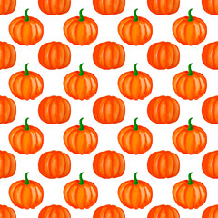 Seamless pattern with watercolor hand drawn orange pumpkins - 382339497