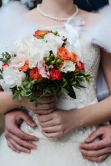 the bride's bouquet, wedding day, bride and groom, bride in wedding dress