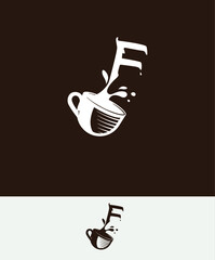 a cup of coffee with the letter F spilled