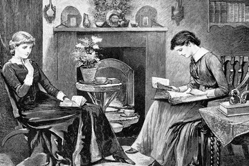 University of London boarders. Circa 1880. Antique illustration. 1886.