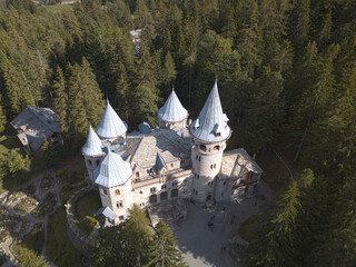 aerial view of Castel Savoia Castle - Gressoney-Saint-Jean, Valle d'Aosta region, Italy