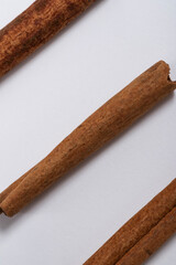 Cinnamon sticks isolated in a white background. Top view.