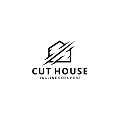 Illustration abstract sharp cut house with knife sign design template logo 