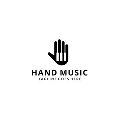 Illustration hand holding a piano bottom music sign logo design 
