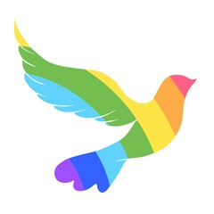 Print Hand-drawing silhouette background collection. Vector dove bird with rainbow decoration. Element for design.