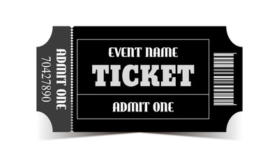 Black event ticket for admit one