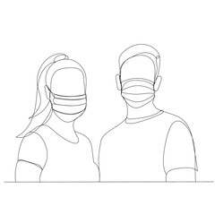 one continuous line drawing portrait of a girl and a guy in a mask