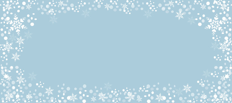 Abstract winter background. Blue color and snowflakes.