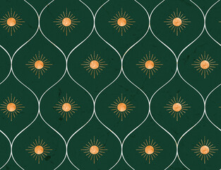 Modern Ethnic Pattern With Textured Sun Shape Marble Background Interior and Upholstery Concept Style Design With Trendy Fashion Colors