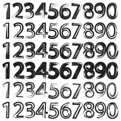 Set of calligraphic numbers painted by black brush on isolated white background. Lettering for your design. Vector illustration