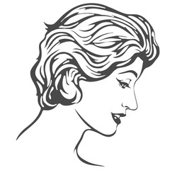 Head of a woman with short hair in profile. Retro style.