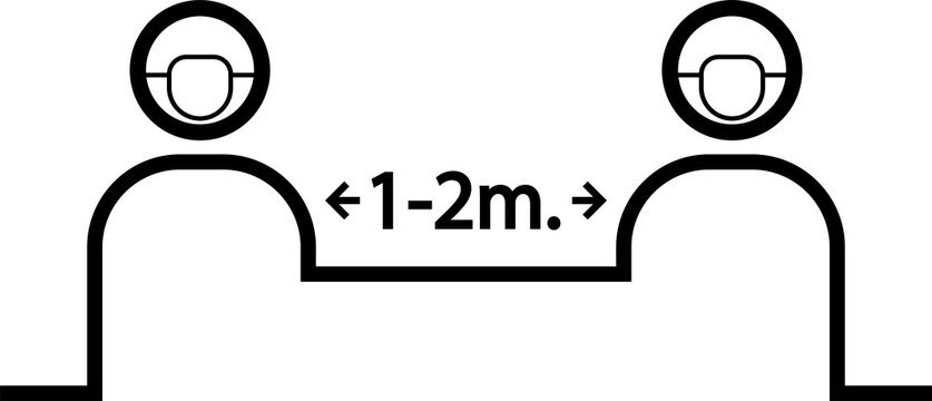 Human distance icon 1-2 meter, human with virus protection mask icon logo