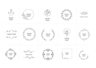 Set of floral wedding and monogram frames. Elegant floral design elements. Vector isolated illustration. © anatartan