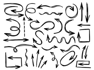 Arrow collection hand drawn style. Drawing line element design.