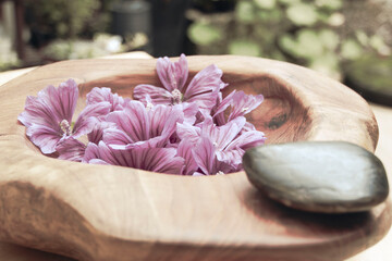 Obraz na płótnie Canvas Mallow Blossoms in a Bowl, Spa treatment, Wellness