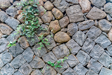 The stone masonry wall of old traditional hainan fisherman village house