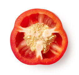 Half of fresh ripe red bell pepper isolated on white background