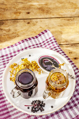 Elderberry tea from ripe berries and dried flowers