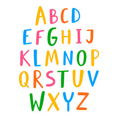Hand drawn English alphabet, colorful vector letters set