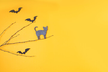 Halloween scene on orange background