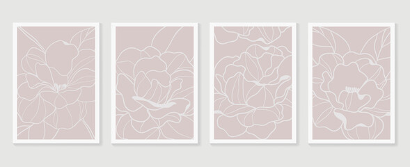 Botanical wall art vector set. Earth tone boho foliage line art drawing with  abstract shape.  Abstract Plant Art design for print, cover, wallpaper, Minimal and  natural wall art.