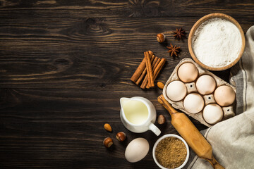 Fototapeta na wymiar Baking ingredients on kitchen table.