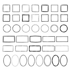 Set of hand drawn design elements. Grunge frames and borders. Vector isolated illustration. - 382349047
