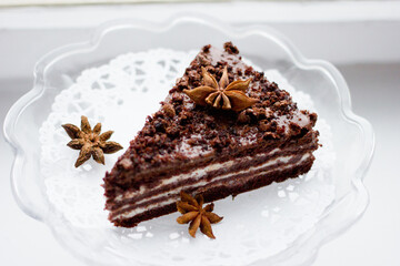 tasty homemade chocolate cake on table