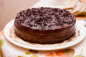 tasty homemade chocolate cake on table
